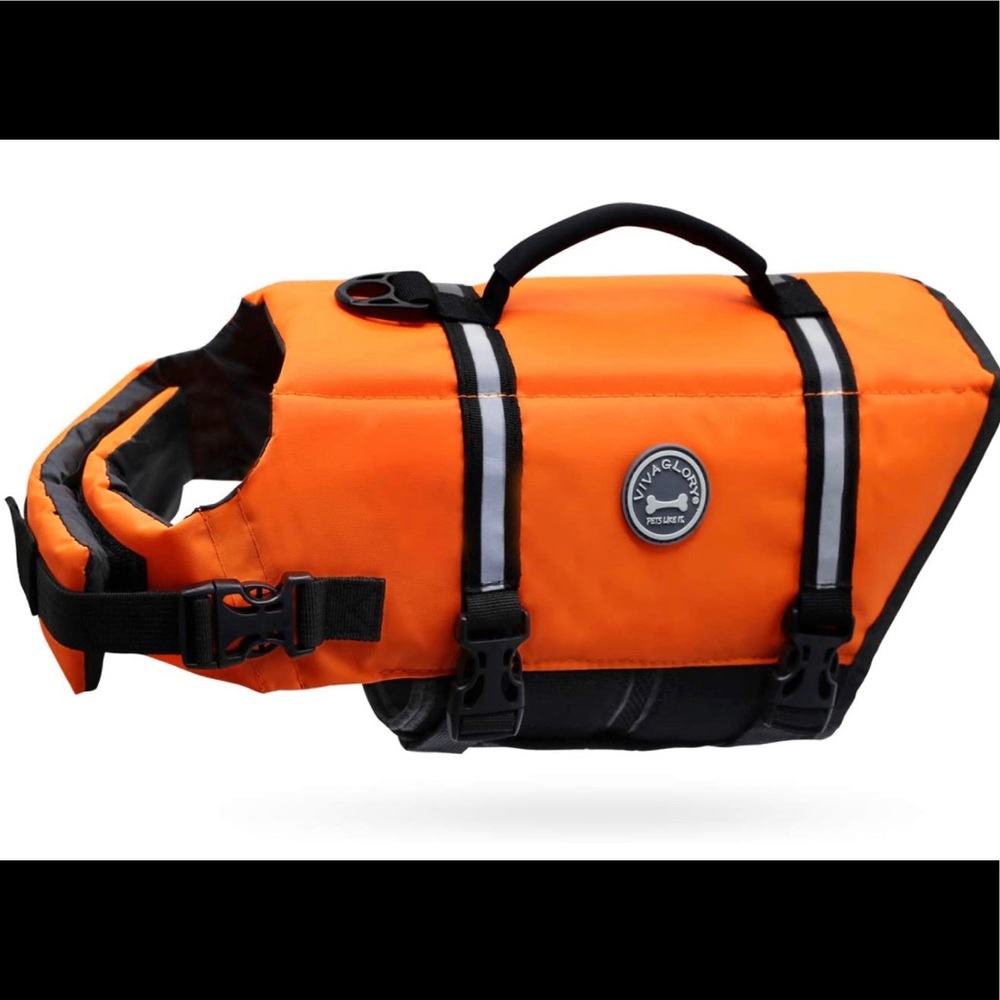 Vivaglory Dog Life Jacket Size Adjustable Dog Lifesaver Bright Orange, Medium